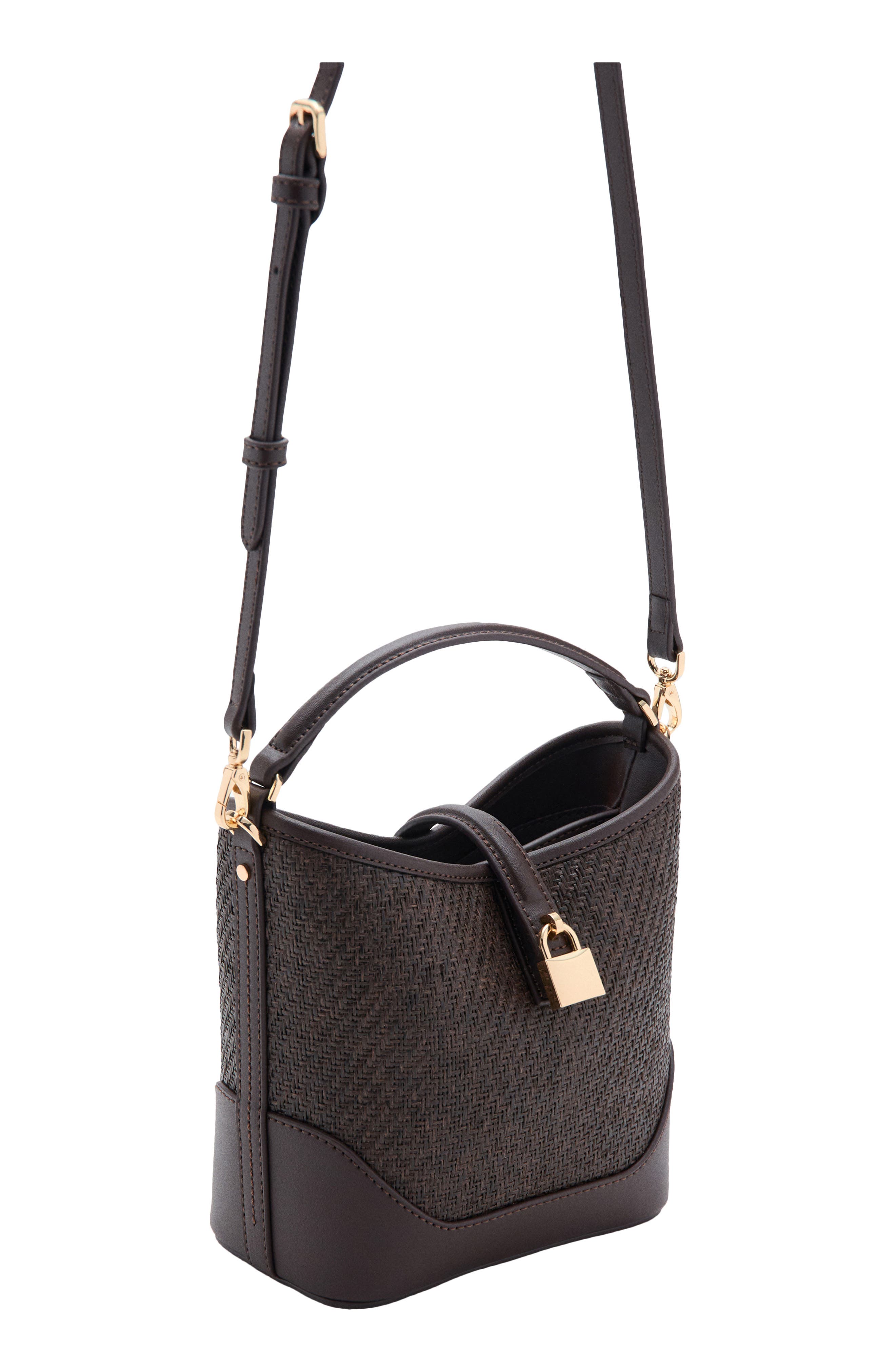 MANGO Small Raffia Bucket Bag, Alternate, color, Chocolate