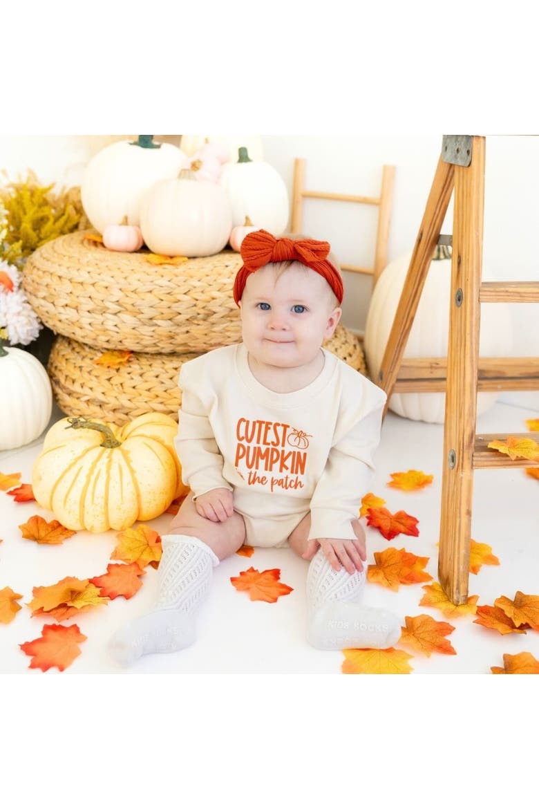 Cutest Pumpkin In The Patch Long Sleeve Romper, Alternate, color, Natural