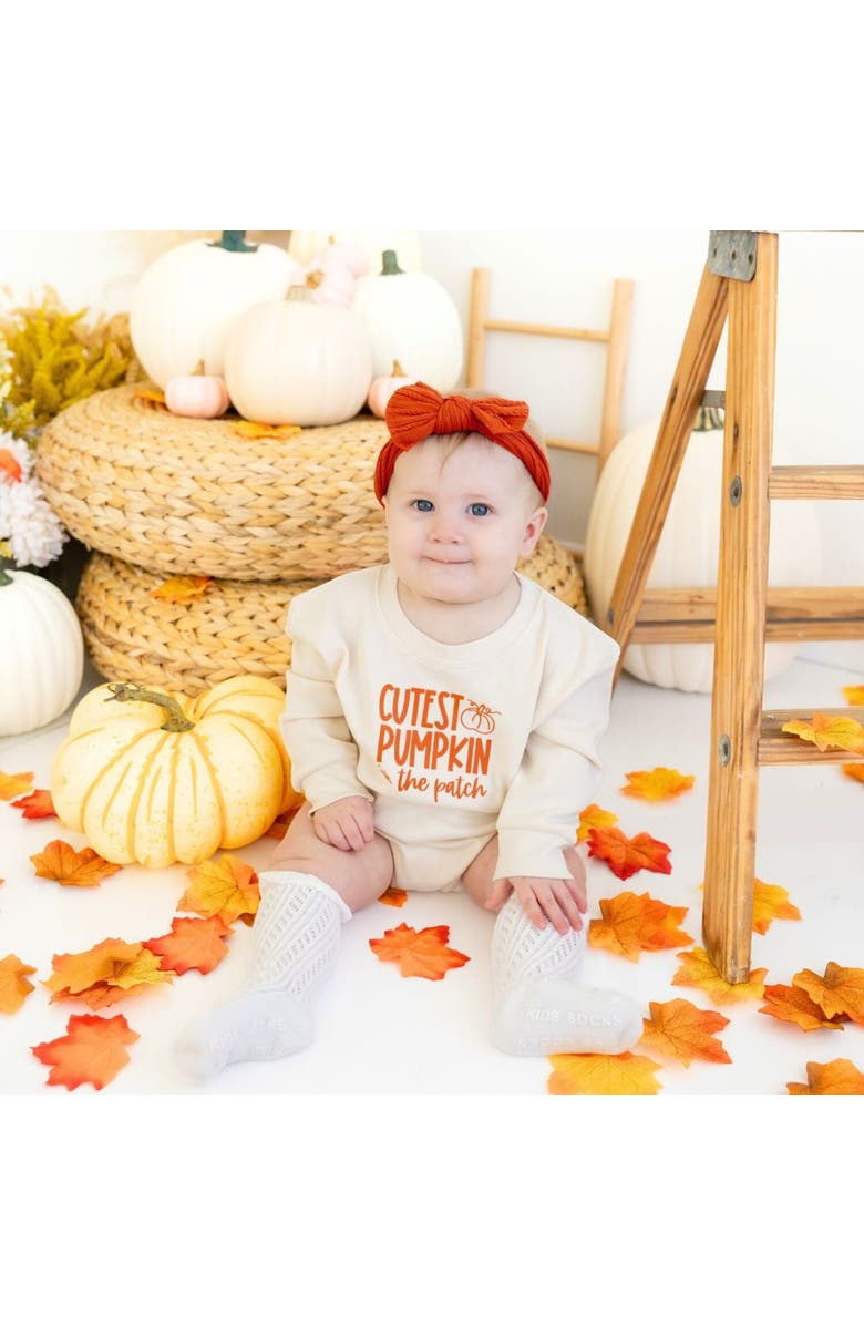 Sweet Wink Cutest Pumpkin In The Patch Long Sleeve Romper, Alternate, color, Natural