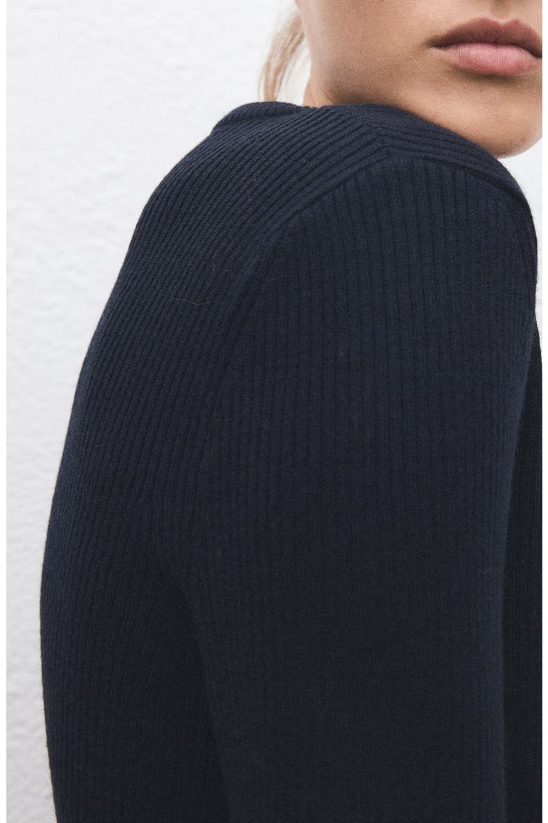 Ruffle Trim Rib Cardigan, Alternate, color, NAVY
