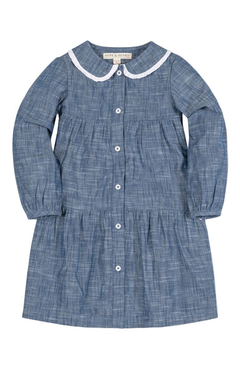 Hope & Henry Girls' Organic Button Front Chambray Dress, Kids, Alternate, color, 