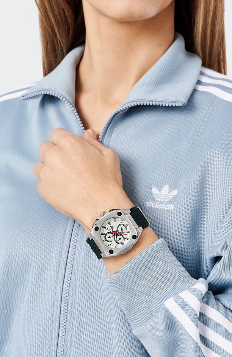 adidas City Tech Three Chronograph Resin Strap Watch, 45mm, Alternate, color, Black