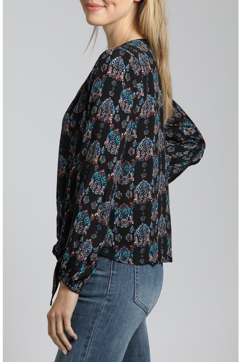 Print Tie Front Top, Alternate, color, BLACK MULTI