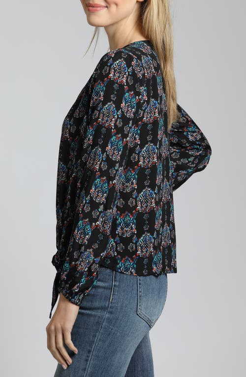 Apny Print Tie Front Top In Black Multi