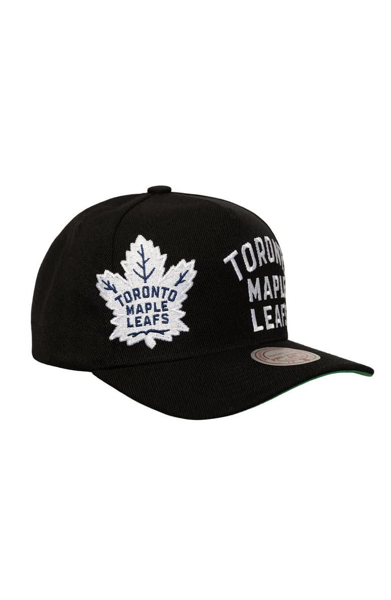 Mitchell & Ness Men's Mitchell & Ness  Black Toronto Maple Leafs Busted Logo Wordmark Wrap-Around Pro Pinch Adjustable Hat, Alternate, color, Black