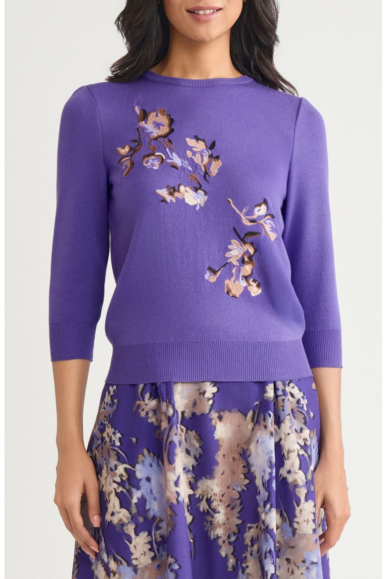 Embroidered Floral Sweater, Main, color, PURPLE MULTI