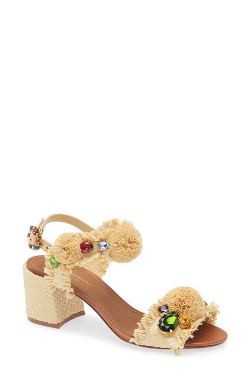 Dolce & Gabbana Embroidered Sandal With Fringes In Sand