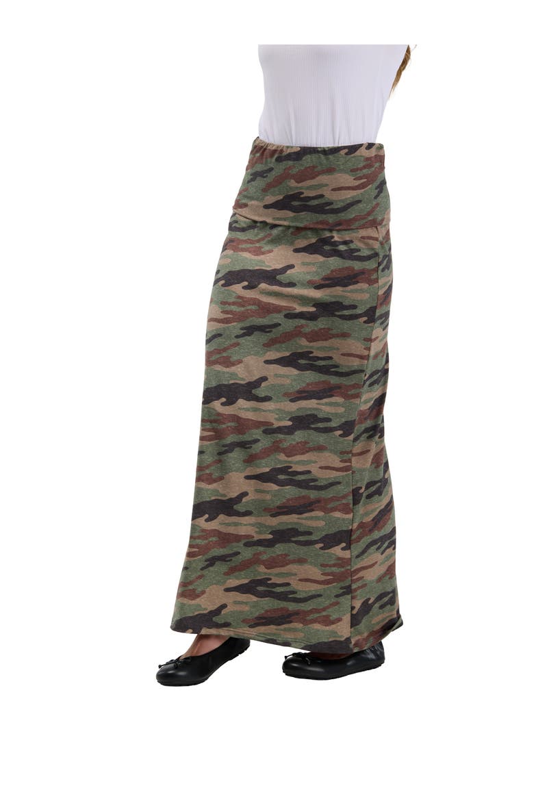 Essential Womens Soft Stretch Elastic Waist Maxi Skirt, Alternate, color, Green Multi