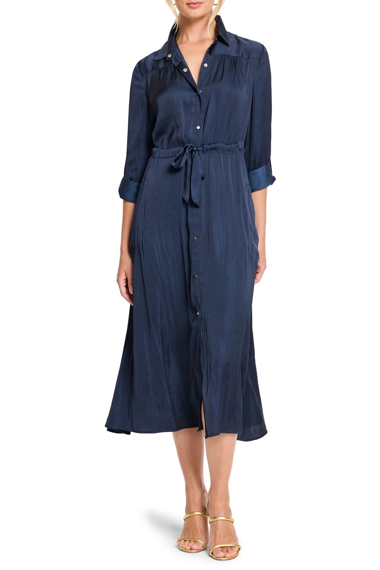Julie Crinkle Satin Midi Dress, Main, color, DARK INDIGO