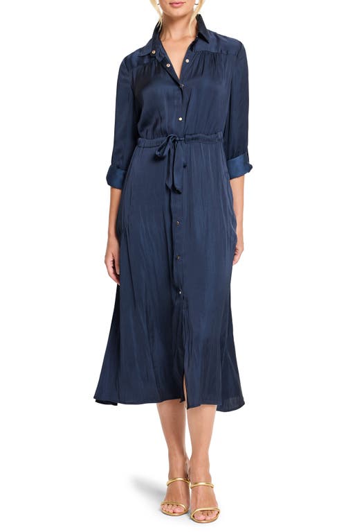 Nic + Zoe Nic+zoe Julie Crinkle Satin Midi Dress In Dark Indigo