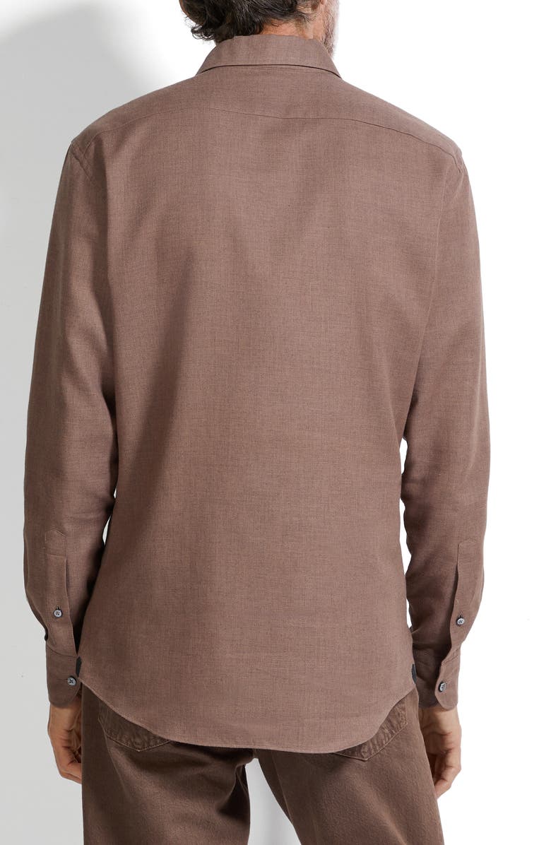 ZEGNA Cashco Cotton & Cashmere Button-Up Shirt, Alternate, color, Brown Melange
