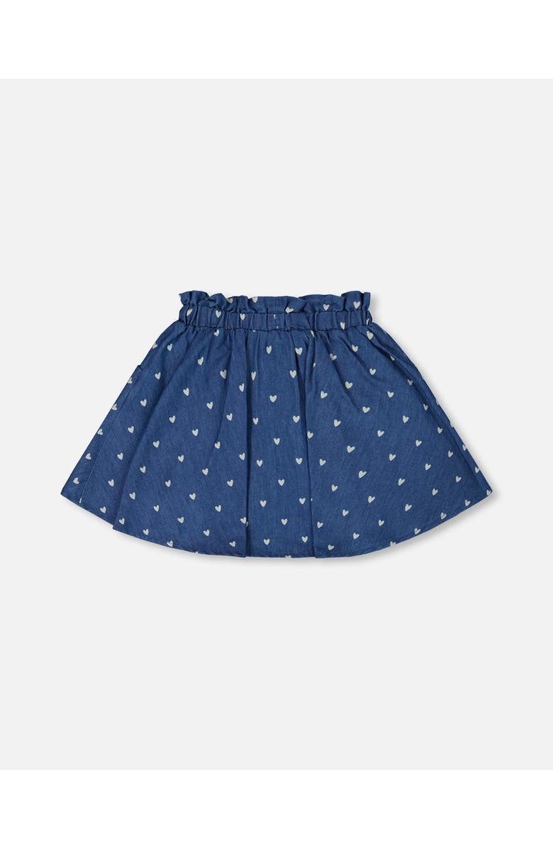 Deux par Deux Little Girl's Printed Chambray Skort Navy Blue And White Hearts, Alternate, color, Navy Blue And White Hearts