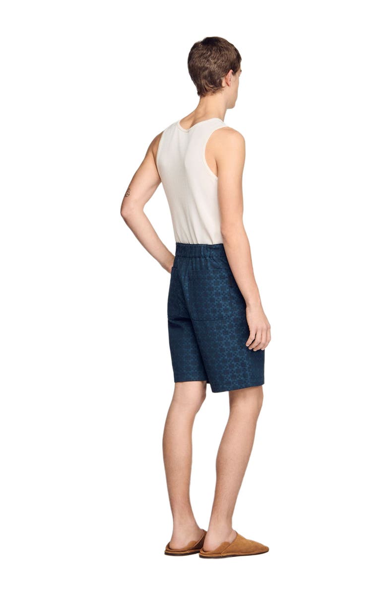 SANDRO Square Cross denim shorts, Alternate, color, Navy Blue