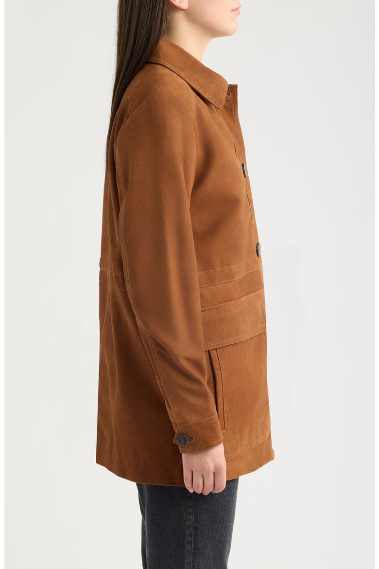 Cinched Waist Leather Suede Jacket, Alternate, color, TOBACCO