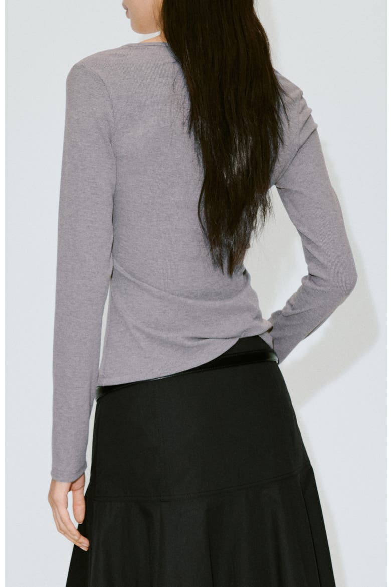 V-Neck Rib Long Sleeve Top, Alternate, color, GREY
