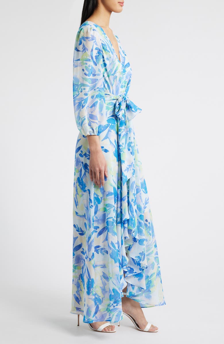 Eliza J Floral Print Long Sleeve Maxi Dress, Alternate, color, Blue