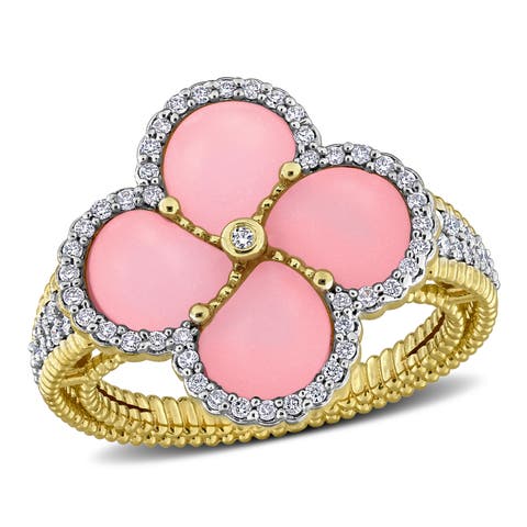 Created Gemstone & 1/3 CTW Diamond Clover Flower Ring