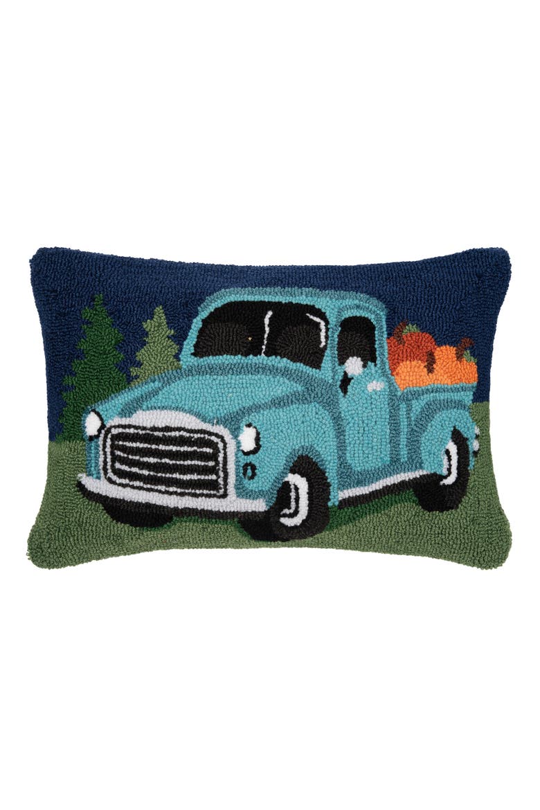 Pumpkin Truck Hooked Pillow, Main, color, Blue