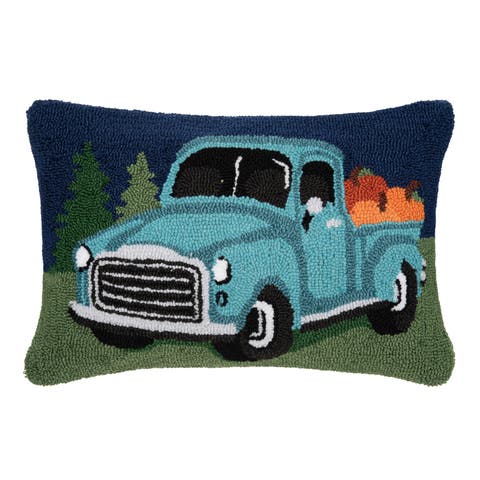 Pumpkin Truck Hooked Pillow