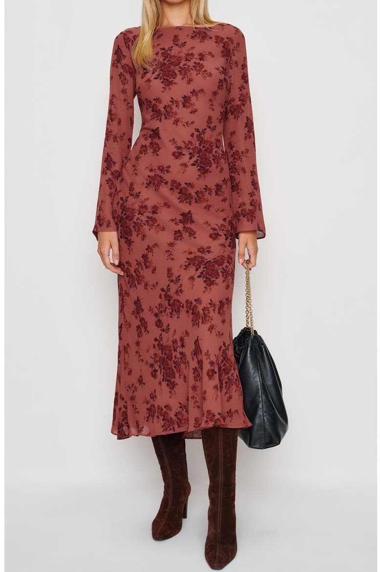 Esra Floral Print Long Sleeve Dress, Main, color, CLARETTE