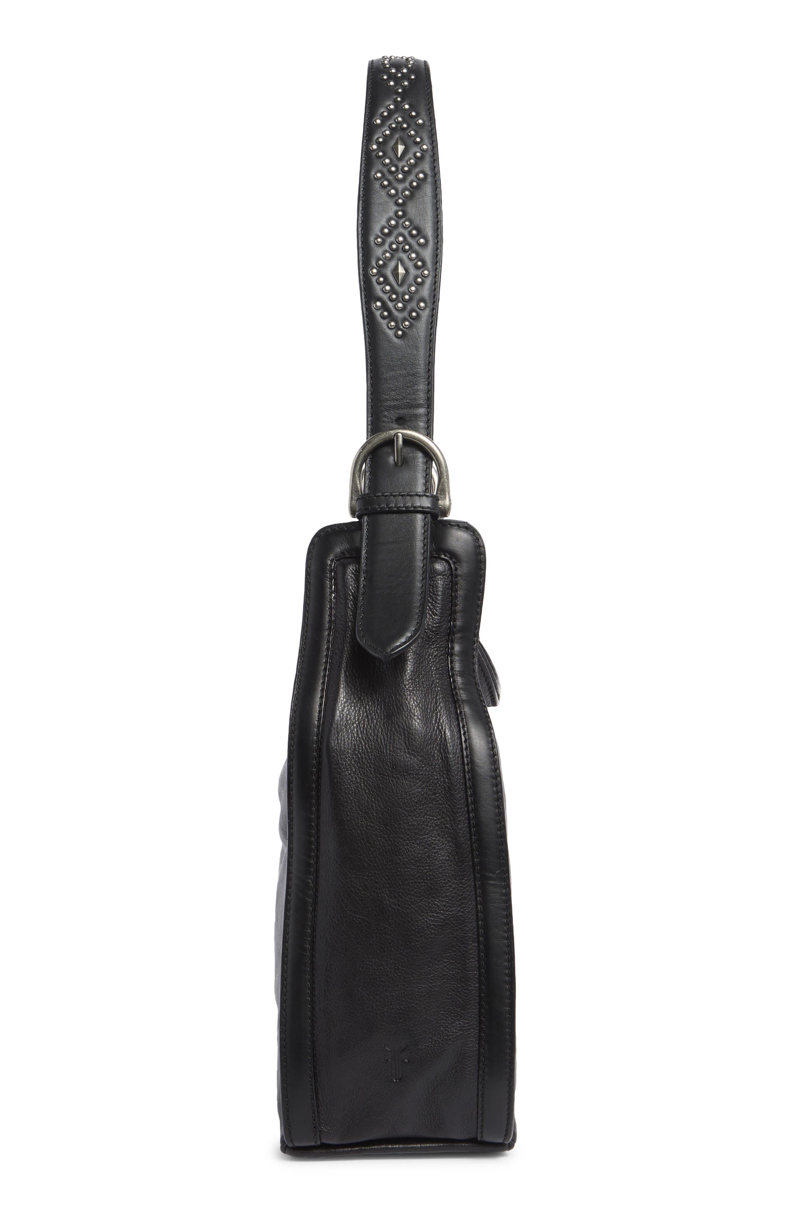 Carla Studded Leather Hobo Bag, Alternate, color, BLACK