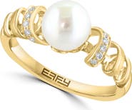 EFFY 14K Gold Diamond & 7mm Freshwater Pearl Ring