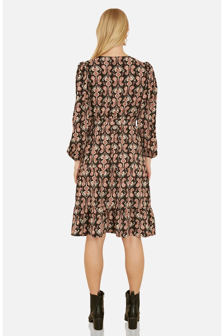 Ikat Long Sleeve Skater Midi Dress, Alternate, color, Black