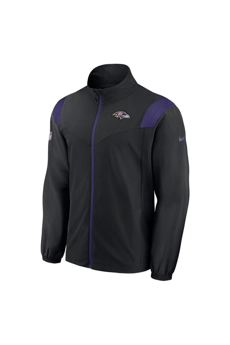 Men's Nike Black/Purple Baltimore Ravens Sideline Woven Logo Full-Zip Jacket, Alternate, color, Black