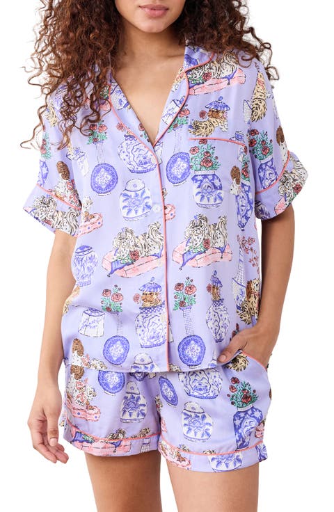 Mixed Print Satin Short Pajamas