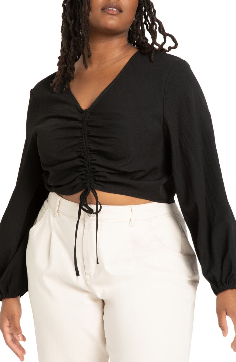 ELOQUII Ruched V-Neck Crop Top, Main, color,