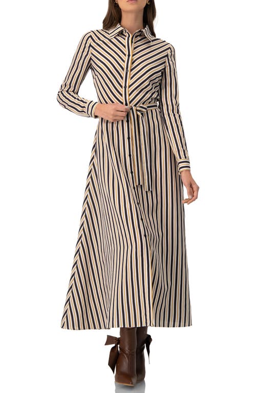 Ivonne Long Striped Shirt Dress In Multi