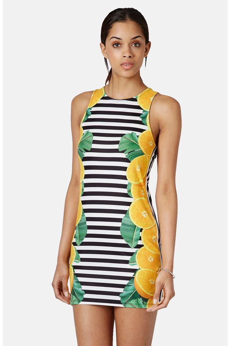 Lemon Stripe Print Body-Con Dress, Main, color, YELLOW