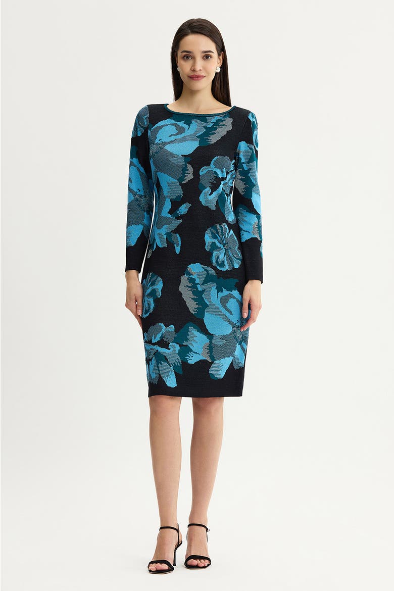 Floral Jacquard Soft Knit Midi Dress, Main, color, Deep Teal