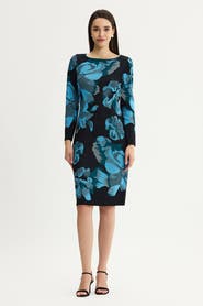 Ming Wang Floral Jacquard Soft Knit Midi Dress