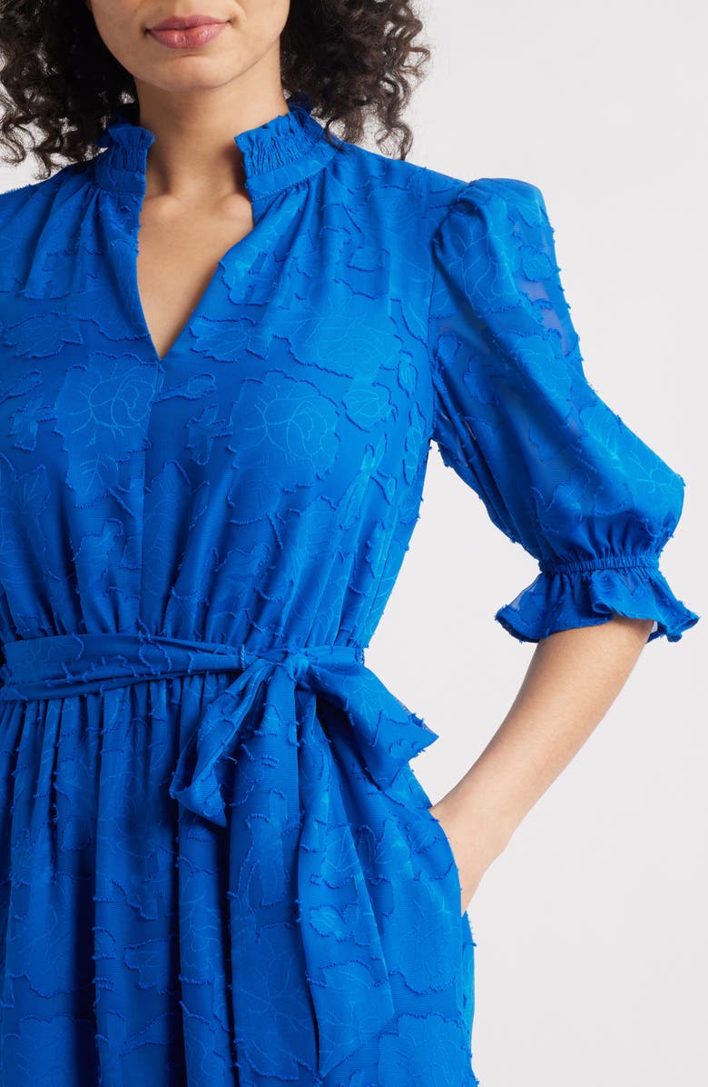 Eliza J Floral Jacquard Belted Dress, Alternate, color, Cobalt