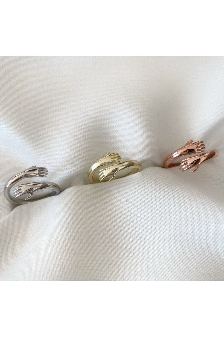 Hug Ring With Hands Sterling Silver and Gold Plated, Alternate, color, Gold