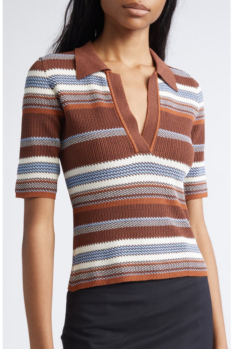 Tie Scarf Overlay Stripe Short Sleeve Sweater, Alternate, color, BROWN MULTI