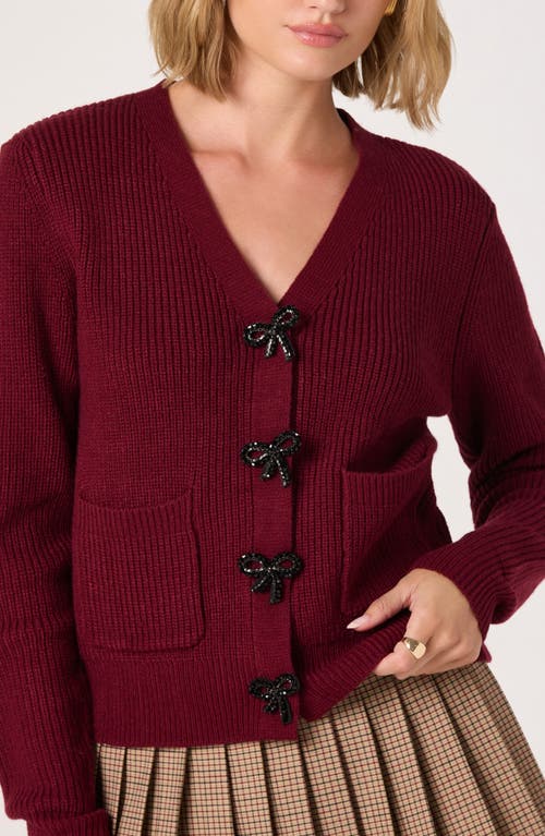Astr The Label Crystal Embellished Bow Detail Cardigan In Brown