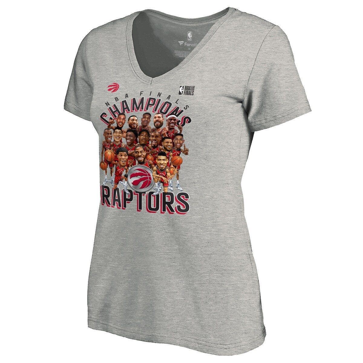 Women's Fanatics Branded Heather Charcoal Toronto Raptors 2019 NBA Finals Champions Caricature Roster V-Neck T-Shirt - image 2