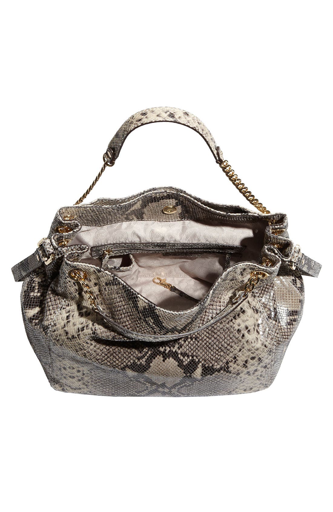 'Jet Set - Large' Snake Embossed Leather Shoulder Tote, Alternate, color, DARK SAND