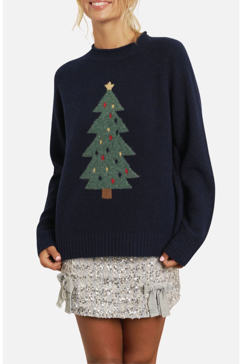 Christmas Tree Crewneck Sweater, Main, color, NAVY