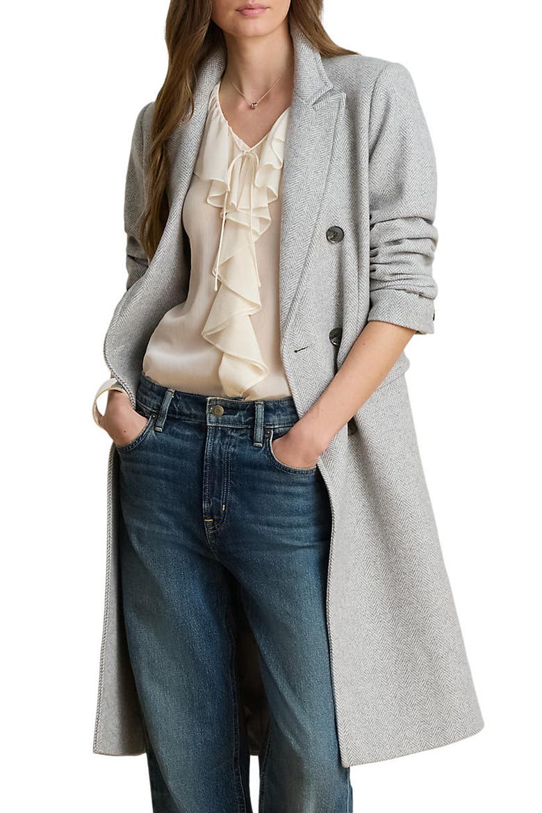 Double Breasted Wool Blend Coat, Main, color, CREAM/ GREY HERRINGBONE
