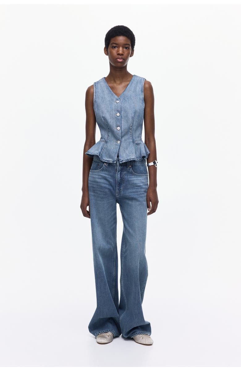 H&M Denim Peplum Waistcoat, Alternate, color, Denim Blue