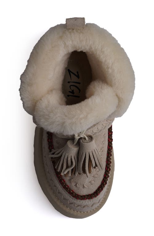 Zigi Faux Fur Tassel Bootie In Off White Suede