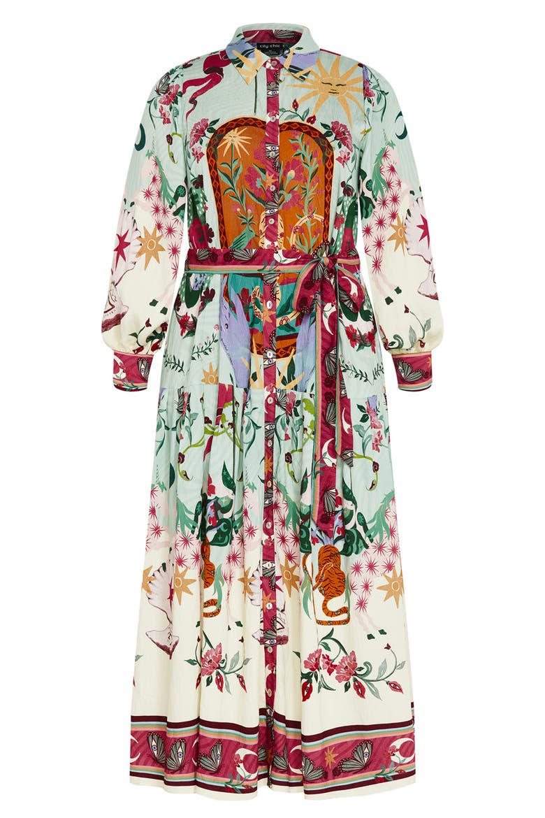 Ezra Mixed Print Long Sleeve Maxi Shirtdress, Alternate, color, HERO DREAMSCAPE