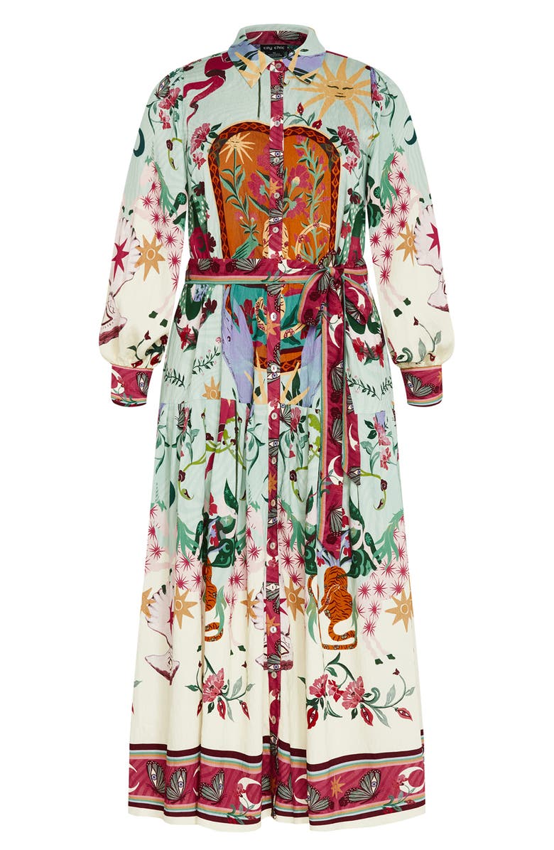 City Chic Ezra Mixed Print Long Sleeve Maxi Shirtdress, Alternate, color, Hero Dreamscape