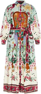 City Chic Ezra Mixed Print Long Sleeve Maxi Shirtdress