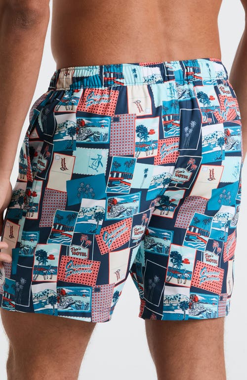 Original Penguin 7 Volley All Over Print Postcard Swim Trunk In Blue