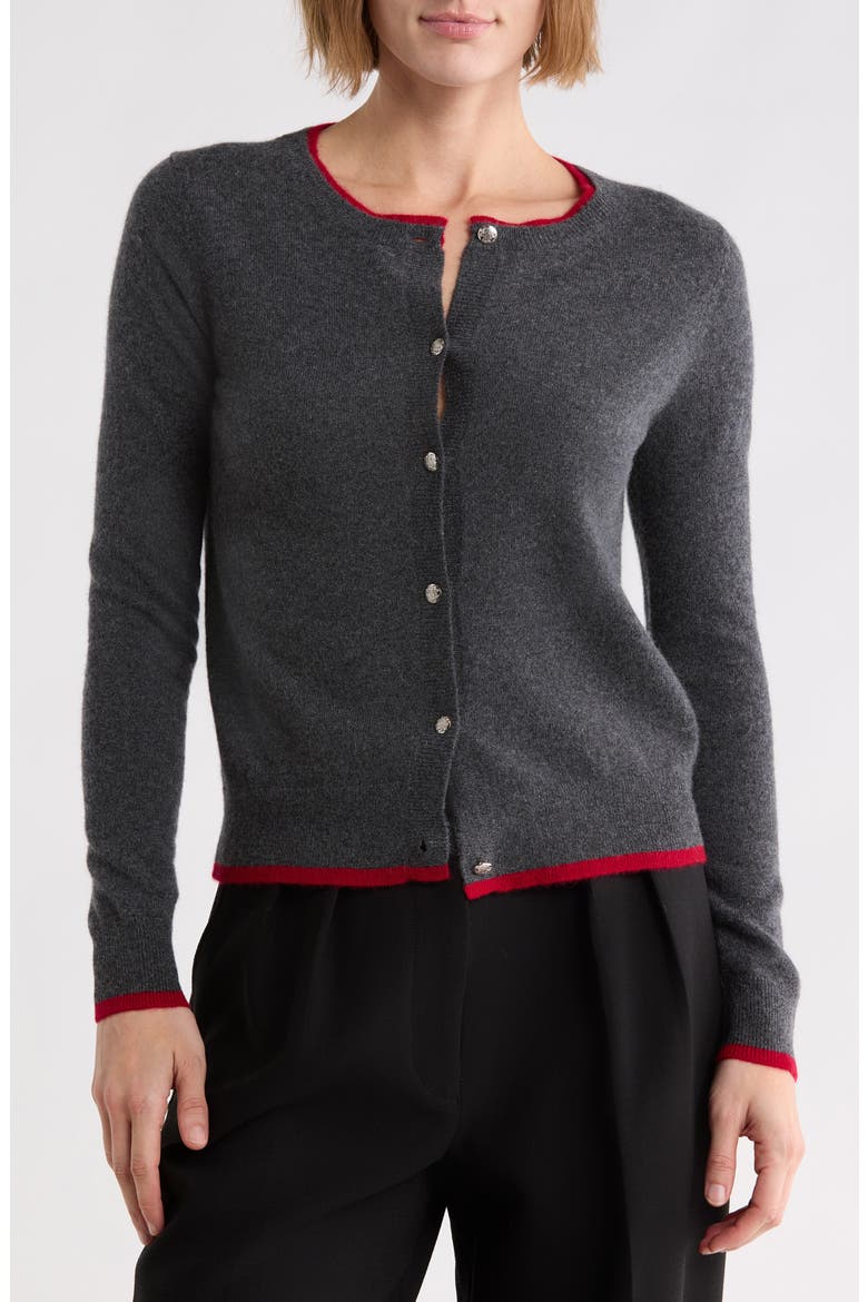 Tipped Cashmere Cardigan, Main, color, GREY/ RED