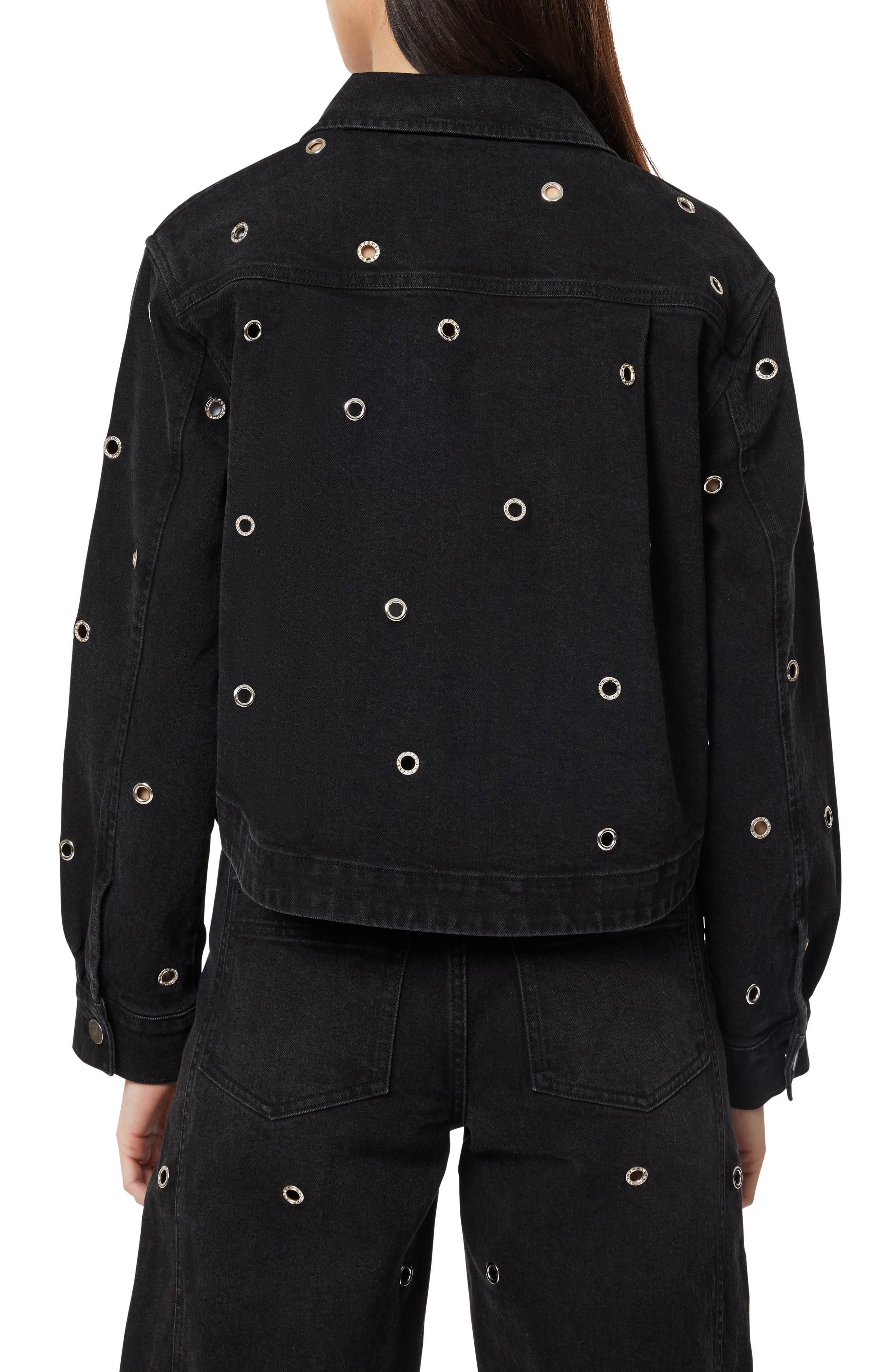 Grommet Embellished Denim Trucker Jacket - image 2